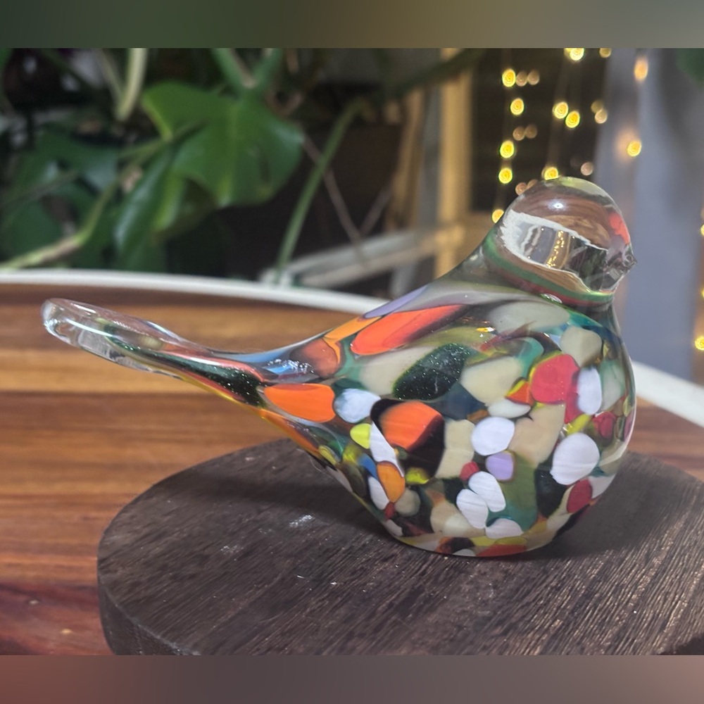 Handblown Brazilian Colorful Bird Art Glass Paperweight • Confetti Canary